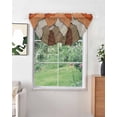 thumbnail image 2 of Waterfall Valances for Windows, Burnt Orange Brown Kitchen Sheer Valance Curtains, Farmhouse Vintage Wooden Rod Pocket Elegant Swag Valances for Living Room Bedroom, 47.2"x38.5", 3 Panel, 2 of 8