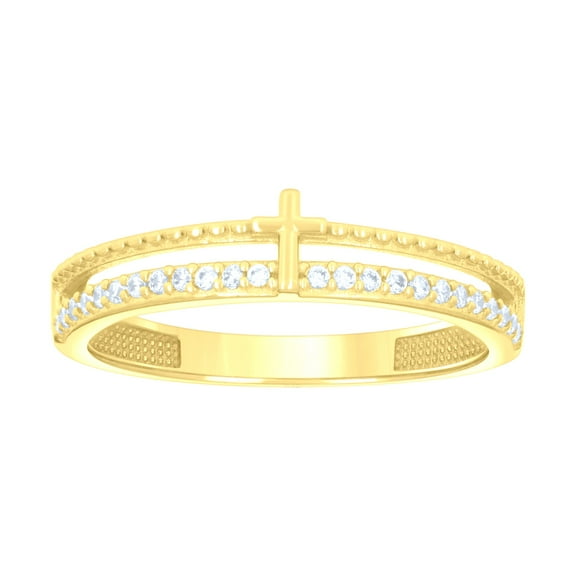 14k 14kt Yellow Gold Womens Cubic-Zirconia Cross Religious Ring