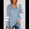 thumbnail image 4 of Tops para Mujer, Camiseta con Cuello en V, Bloque de Color, Larga, Túnica Informal Azul M, 4 of 7