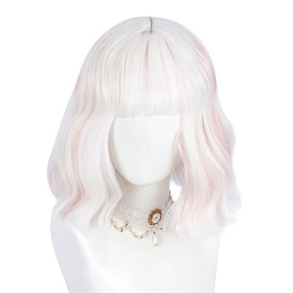 Unique Bargains Human Hair Wigs for Women Lady 14" White Gradient Curly Wig with Wig Cap