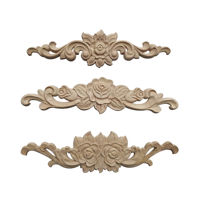 Calcomanías de tallado de madera maciza, pieza de flor pequeña horizontal, accesorios para muebles, parche para puerta de gabinete, tallado de madera Dongyang