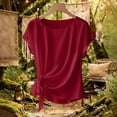 thumbnail image 5 of ClodeEU Women's Satin Round Neck Short Sleeve Blouse with Side Tie Knot,Loose Fit Casual Trendy Tops Red,Womens Plus XL, 5 of 5