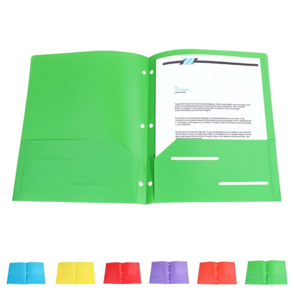 Clearance 3-Hole Plastic Folders with Pockets, 2 Pocket Folders with Fasteners, Tear-Resistant Plastic Pockets, and Fit Letter Size Paper, Use for S*chool Office Home Business (Green)