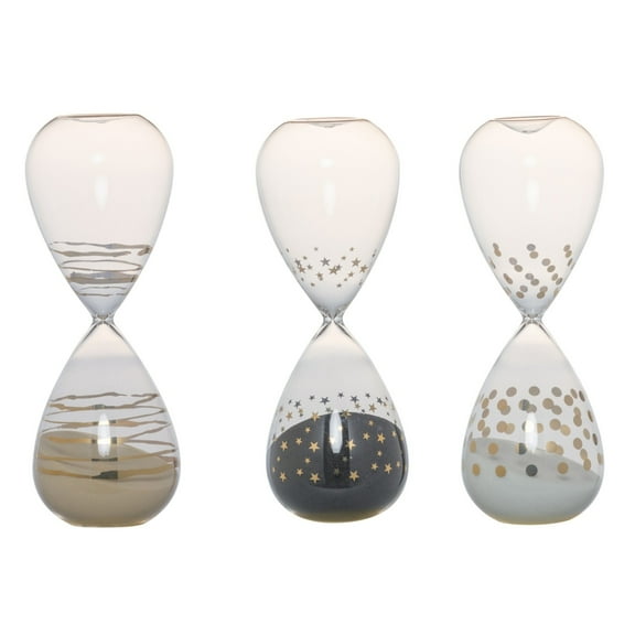 Benjara Doug Set of 3 Decorative 60 Minute Hourglass Accent Decor, Colored Sand
