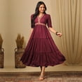 thumbnail image 5 of Globus Women Embroidered Puff Sleeve Tiered Fit & Flare Maxi Ethnic Dress, 5 of 6
