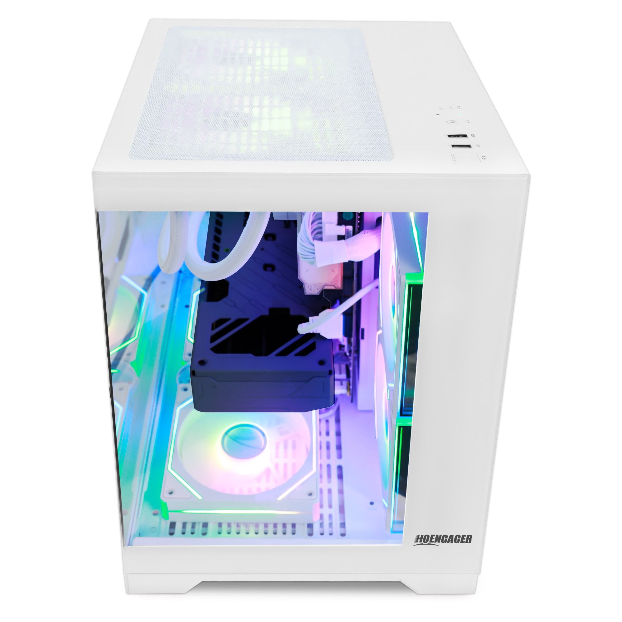 Hoengager Gaming Desktop, AMD Ryzen 7 8700F, GeForce RTX 5050 8GB, 16GB DDR5, 1TB PCIe, 240mm AIO Liquid Cooler, Windows 11 Prebuilt Computer-White