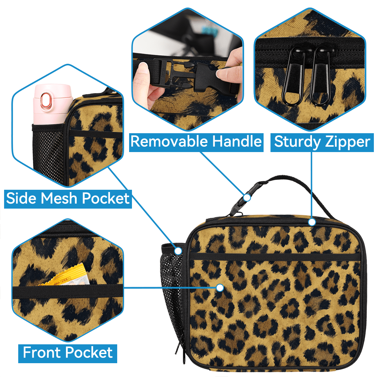 Herdesigns Leopard Backpack with Lunch Box Cheetah Print Lightweight Large Travel Work Laptop Backpacks Set Casual Daypacks