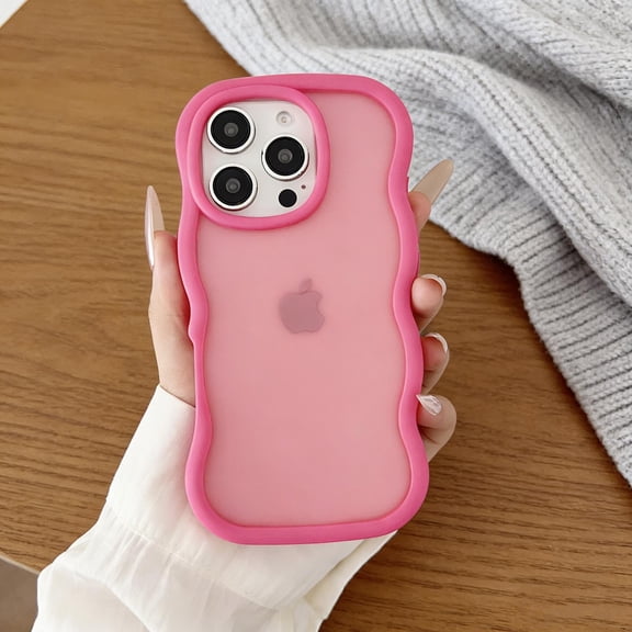 for iPhone 14 Case, Curly Edge Design for Women Girls, Support Wireless Charging, Cute Wavy Phone Case Flexible TPU PC Shockproof Matte Frosted Protective Cover for iPhone 14, Rose