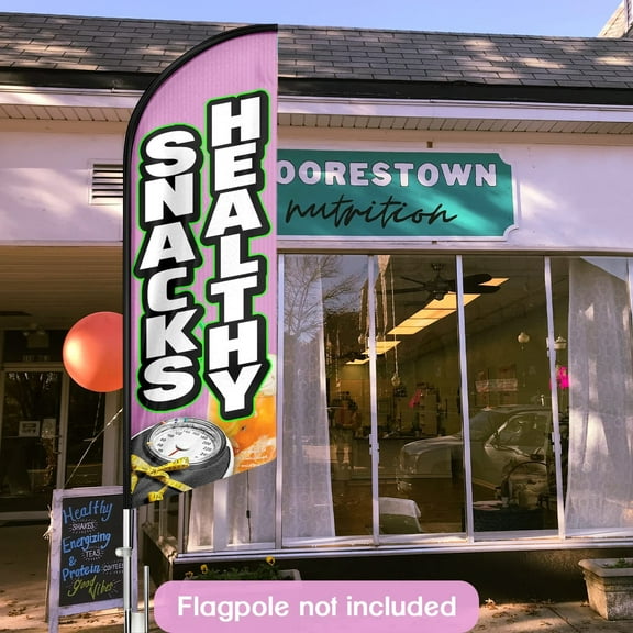 QSUM Healthy Snacks Themed Swooper Flag, 8FT Healthy Snacks Advertising Feather Flag , Healthy Snacks Banner Signs for Businesses and Storefronts(Flagpole NOT Included)
