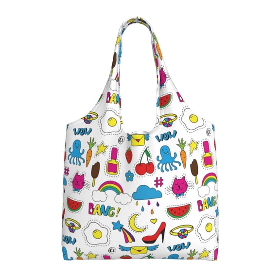 Vsdgher Summer Print canvas Tote Bag, Lightweight Cloth Bags, Suitable for shopping, groceries, travel