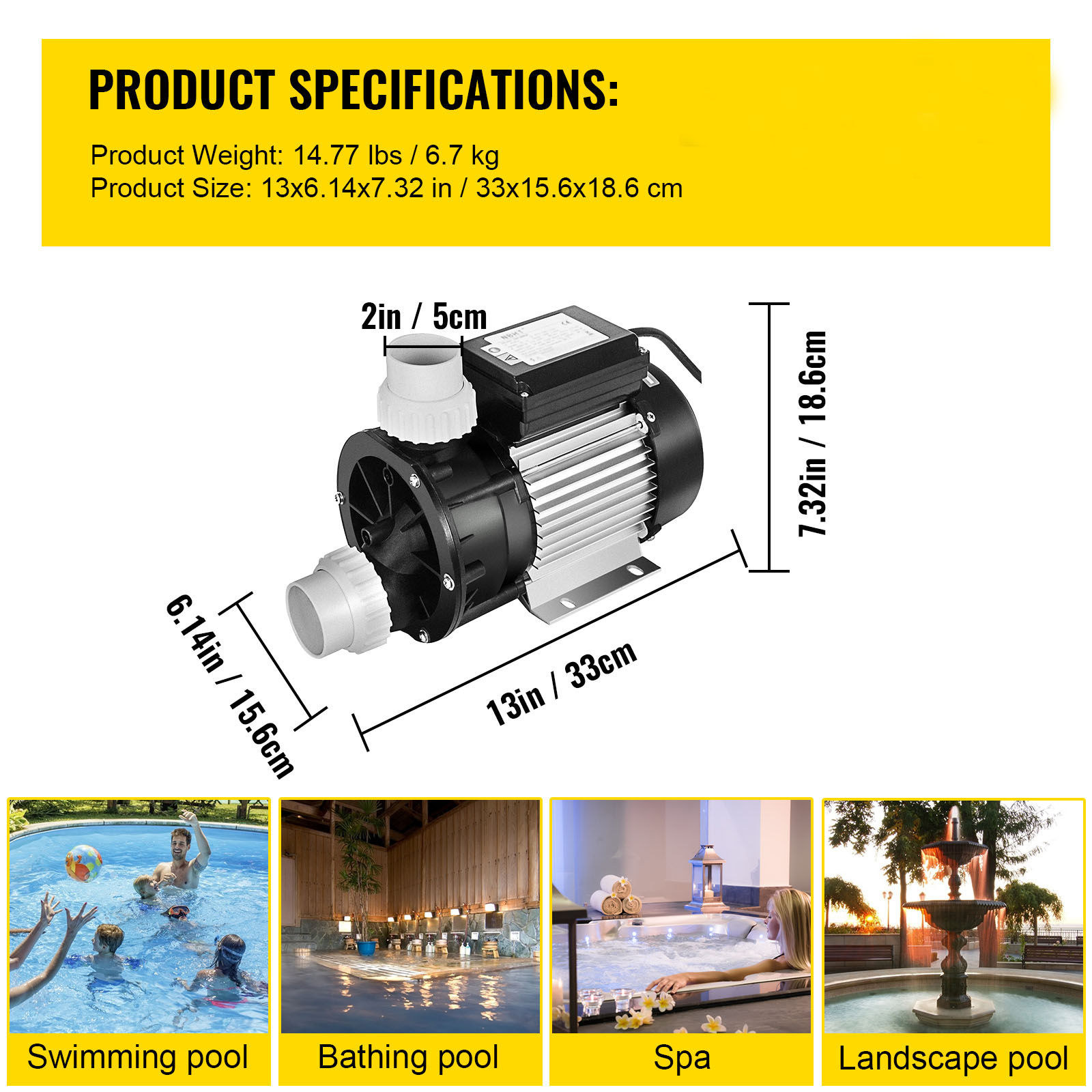 KFFKFF  1HP Swimming Pool Pump, 5400 GPH High Flow and Max Lift of 46ft Sand Filter Pump, 750w, Suitable for  bathing pools, spas up to 20,000 Gallons, 110V