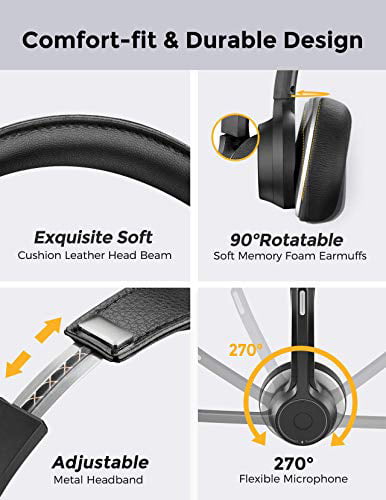 Bluetooth Headset V5.0 with Dual Microphone Wireless PC Headphones CVC8.0 On H 