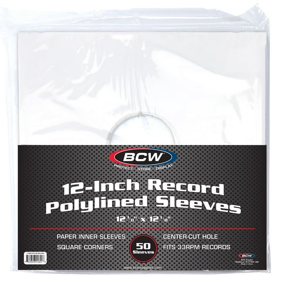 1X BCW 12 Inch Record Paper Inner Sleeves - Polylined - With Hole - White (Pack of 50)