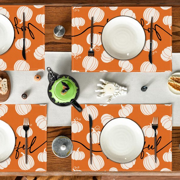 Manteles Individuales de Poliéster Estampados para Halloween, Acción de Gracias, Festival de Las Cosechas, Decoración de Mesa para Fiestas Navideñas, Tapetes Aislantes, Manteles Individuales