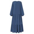 thumbnail image 4 of Besolor Maxi Dresses for Women 2025 Casual Crew Neck Long Sleeve Fall Dresses Pleated Solid Color Flowy Long Dress, 4 of 9