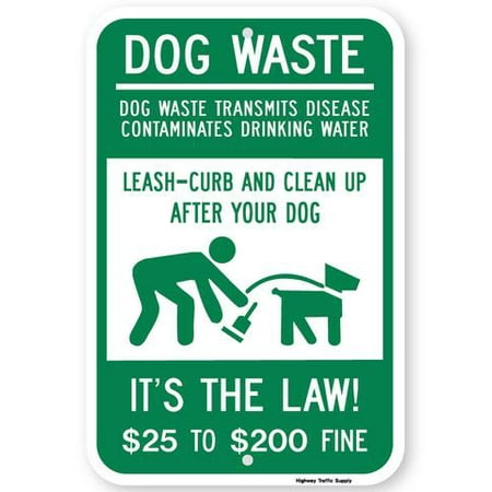 Dog Waste Transmits Disease $25 to $200 Fine Sign 12