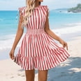 thumbnail image 2 of vigerkar Women's Ruffle Hem Striped Summer Dresses Sleeveless High Waist Smocked Sundress Button Up Peplum Mini Dress (Red, XL), 2 of 5
