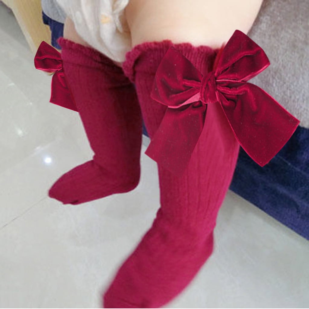 ❤️ Mealeaf ❤️ New Kids Toddlers Girls Big Bow Knee High Long Soft Cotton Lace Baby Socks Kids（Black ，S）