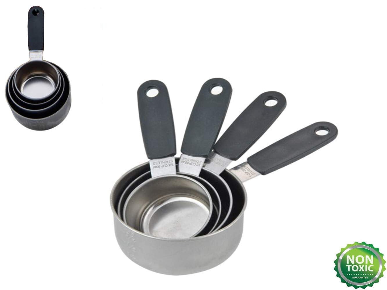 Soft Grip Set of 10 Stainless Steel Chef U Measuring Cups and Spoons 
