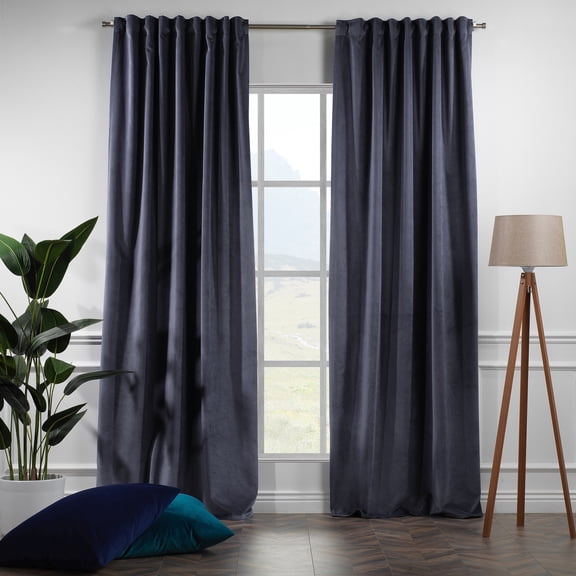 3S Brother's Solid Luxury Matte Velvet Soft Curtains Set of 2 Panels Hanging Back Tap & Rod Pocket Home Décor Bedroom Kitchen Office Windows Room Darkering ( Medium State Blue-52"x72")