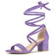 thumbnail image 1 of BLISSFUL STEP Women's Open Toe Lace Up Mid Chunky Heeled Sandals, 1 of 6