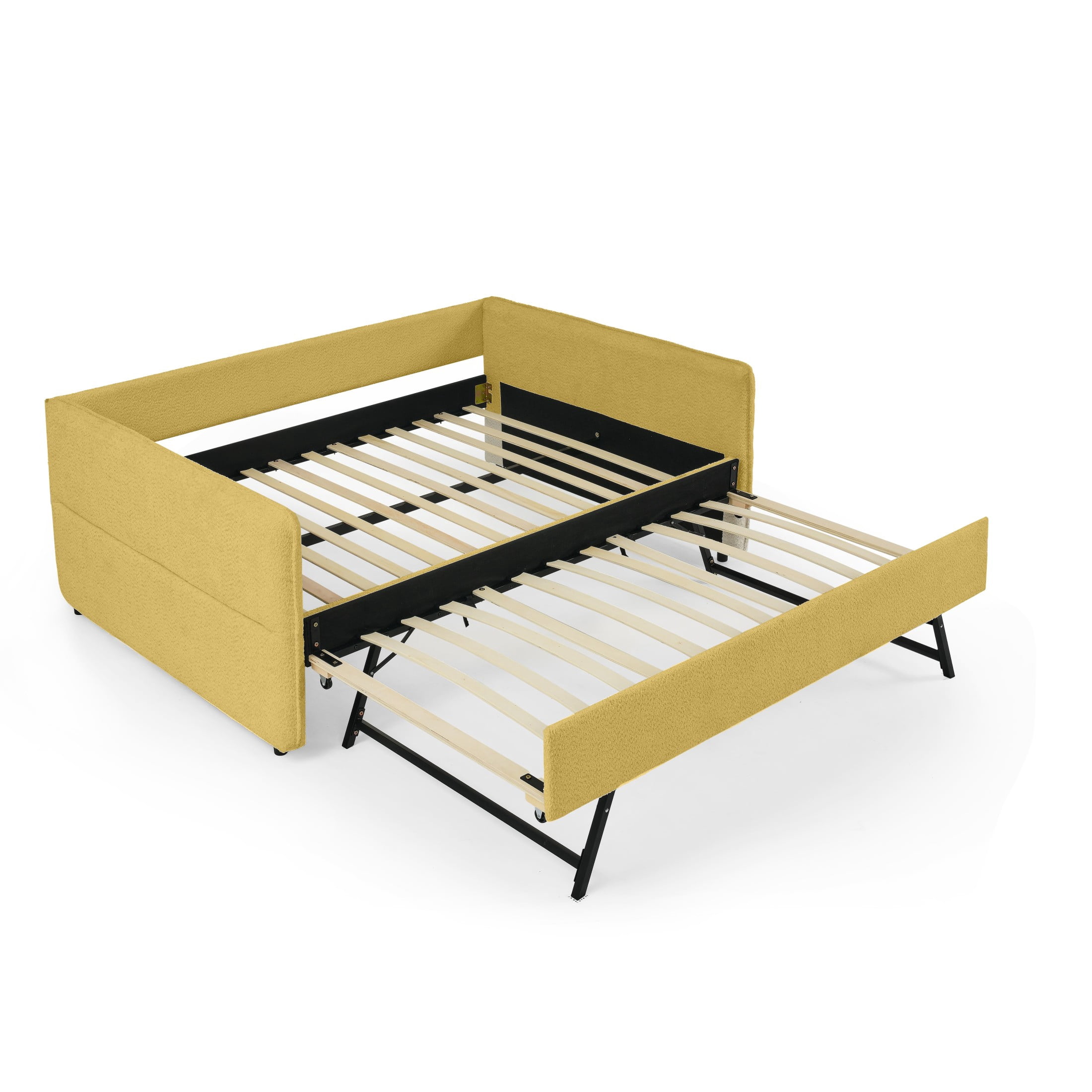 Noble House Zenton Full Size Boucle Daybed, Tufted Sofa Bed Frame with Trundle, Modern Guest Sleeper Couch, Yellow