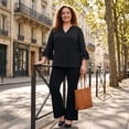 thumbnail image 2 of Agnes Orinda Plus Size Tops for Women Dressy 3/4 Bell Sleeve Blouses Double Layered Chiffon Work Tunic Shirts 1X Black, 2 of 7