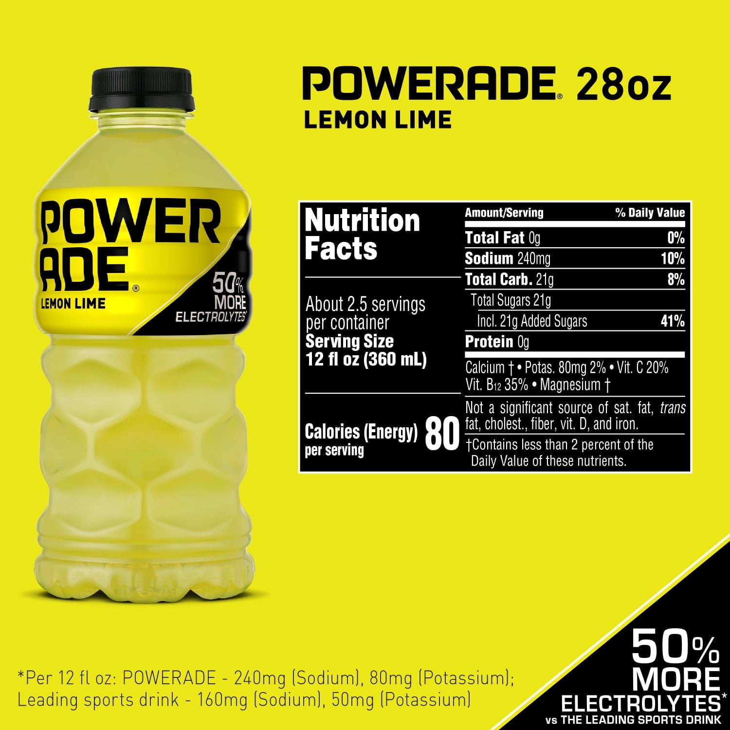 POWERADE Electrolyte Enhanced Lemon Lime Sport Drink, 28 fl oz, Bottle - 3 Pack
