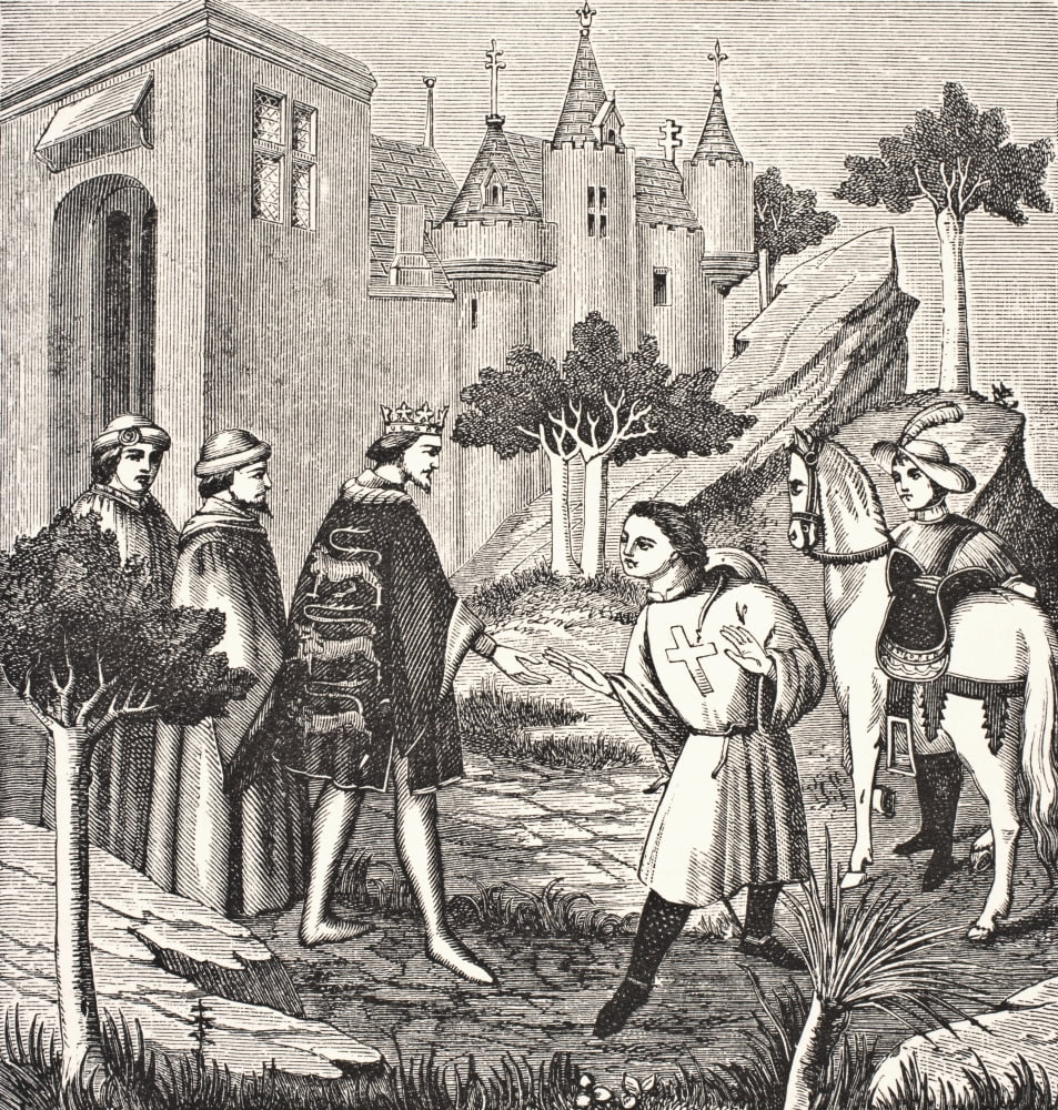 John De Mandeville Also Jehan -1372 Celebrated English Traveller Taking Leave Of King Edward Iii Before Departing On His Travels After A Miniature From The Merveilles Du Monde From Science And Literat