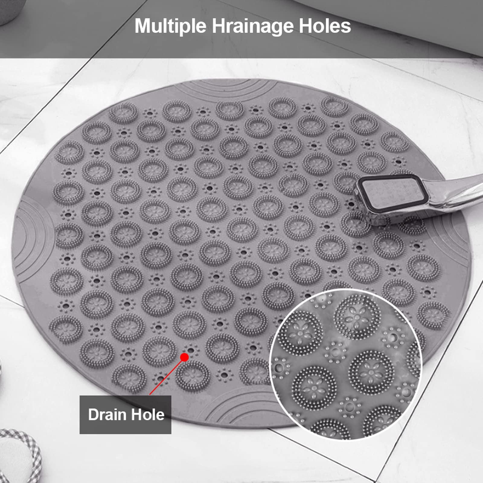 Meeyou Textured Surface Round Non Slip Shower Mat Anti Slip Bath Mats with Drain Hole in Middle for Shower Stall,Bathroom Floor,Showers 22 x 22