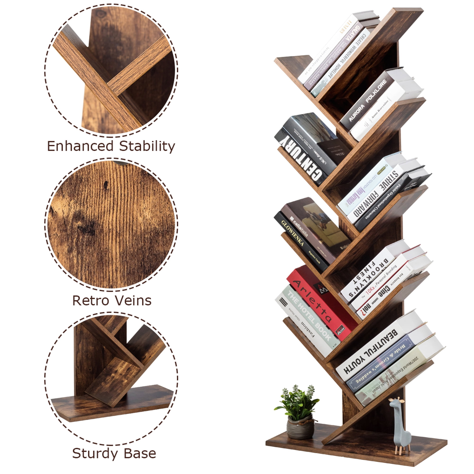 Gymax Tree Bookshelf 8-Tier Bookcase Free Standing Book Rack Display Stand