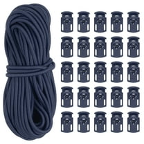 10 Yard Elastic Bungee Cord & Single Hole Cord Lock, Plastic Oval Spring Toggle Stopper, Dark Blue 2 Pack