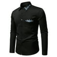 thumbnail image 2 of safuny Men's Embroidered Dress Shirt Light Blue Long Sleeve Button Down Casual Slim Top Black L, 2 of 9