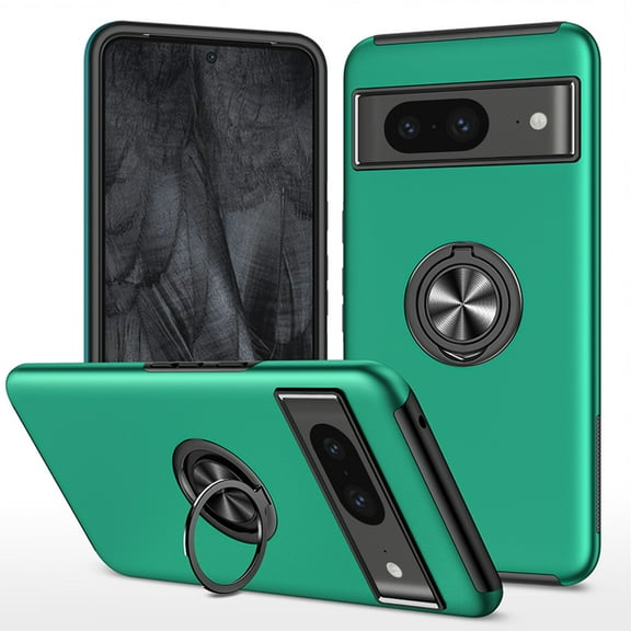 for Google Pixel 6A Case, 360° Rotatable Ring Holder Kickstand Dual Layer Military-Grade Drop Tested Protection Support Car Holder Mount Magnetic Absorbing Bumper Phone Case, Darkgreen