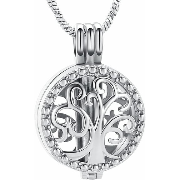 Cremation Jewelry Tree of Life Urn Necklace Keepsake Ashes Hair Memorial Locket with Hollow Cylinder Pendant Necklaces for Ashes