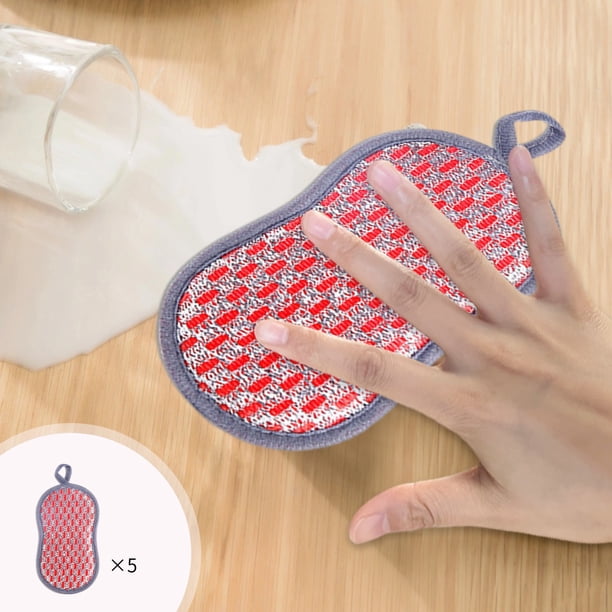 Paños multiusos húmedos y secos | Almohadillas de esponja para fregar que no rayan | Trapos de poliéster reutilizables para la limpieza de la cocina | Paquete de 5 | Rojo Azul Gris | 16x10cm