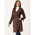 thumbnail image 3 of Gabardina para Mujer con Solapa Abrido de Gamuza Sintético con Doble Botonadura Allegra K Café S, 3 of 5