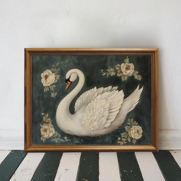 Vintage Swan Print, Neutral Moody Bird Print, Moody Vintage Printable Swan Art, Antique White Swan , Rustic CottageCore Wall Art, Size 8x12 UNFFRAMED F03.1.5l1751