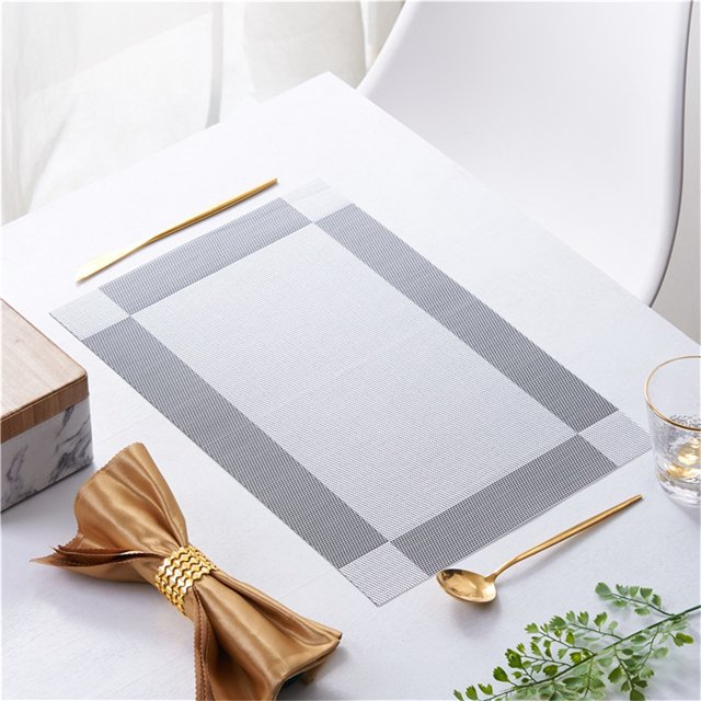 Oleegame 1PC Placemat 4pcs Frame Western Placemat Pvc Heat Insulation Mat Rectangular Simple Table Mat Household Leave In Plate Mat Silver