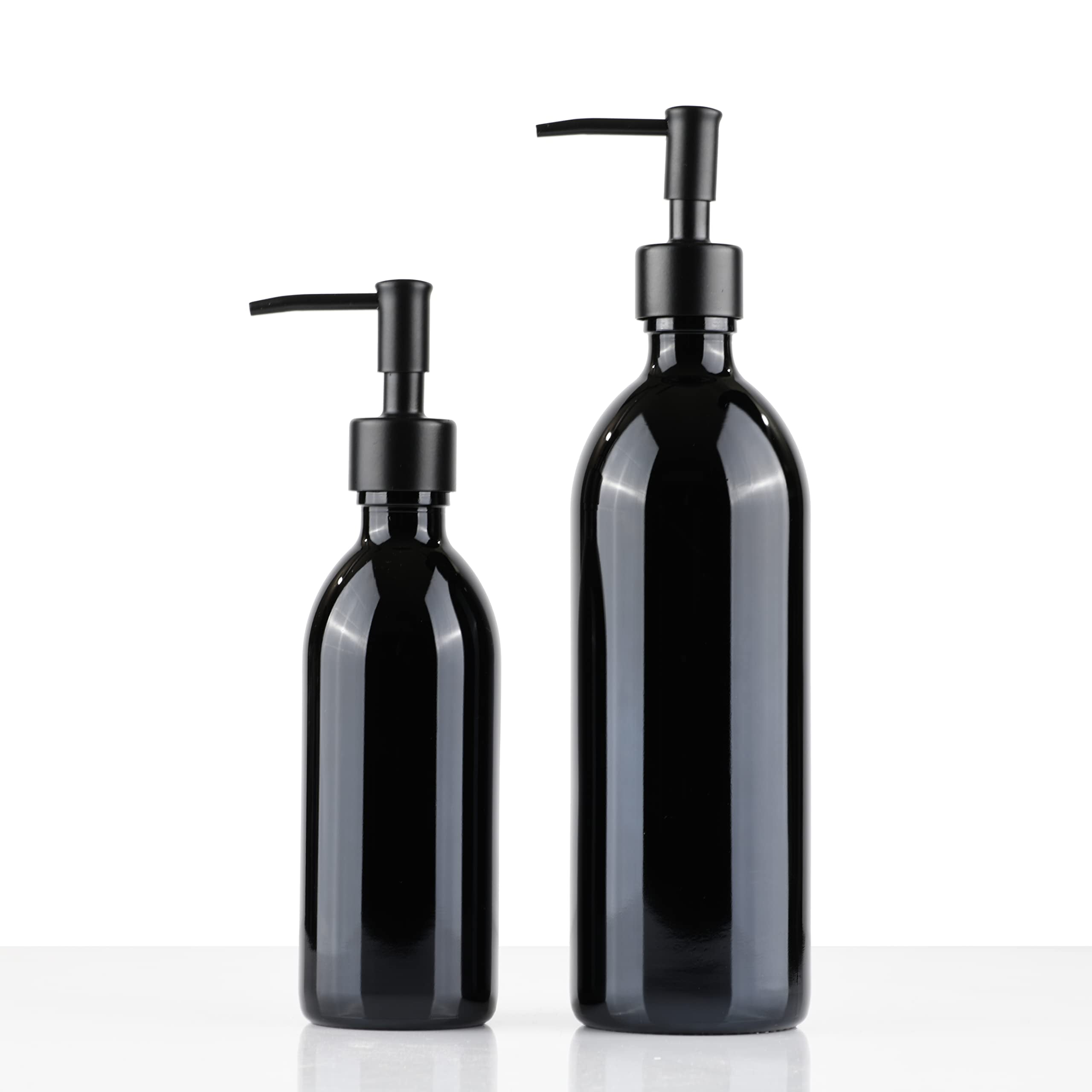 Black Glass Bottles with Pump Dispensers Hand Soap, Dish Soap, Lotion