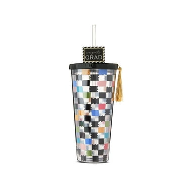 Graduation Multicolor Checkered Tumbler with Straw, 22 oz, by Way To Celebrate