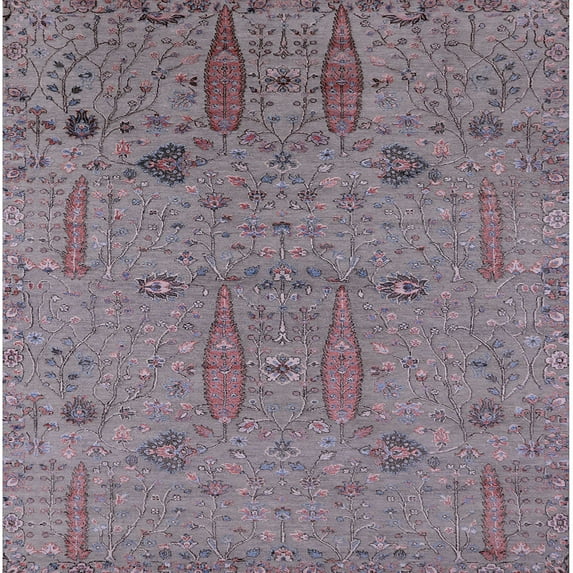 Ahgly Company Indoor Square Mid-Century Modern Mauve Taupe Purple Oriental Area Rugs, 4' Square