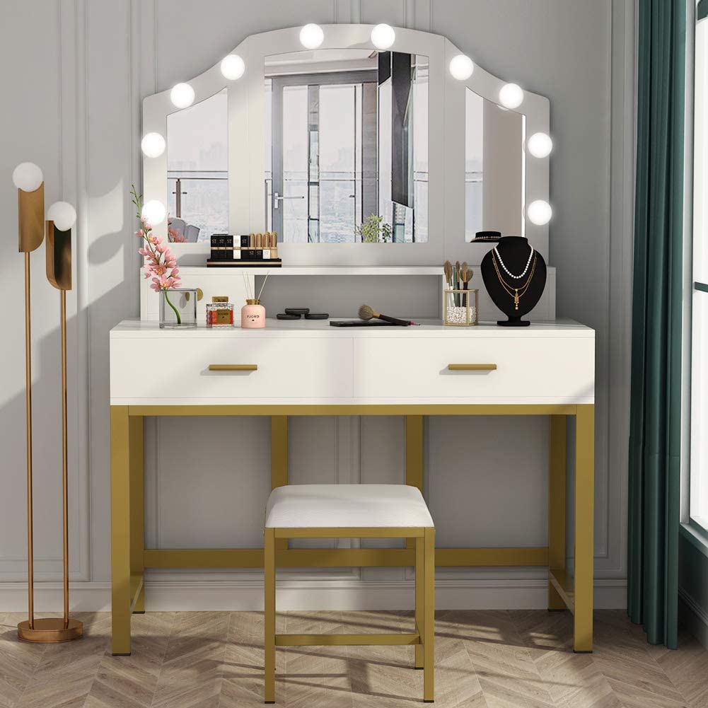 Vanity Table With Lighted Mirror And Bench Tribesigns Vanity Table Set 