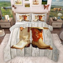 Homewish Female Men Cowboy Cowgirl Boots Bedding Comforter Set 2pcs,Western Theme Twin Comforter Sets Microfiber,Retro Vintage Cabin Breathable Bedding Set,Microfiber Bedroom Decor,Reversible