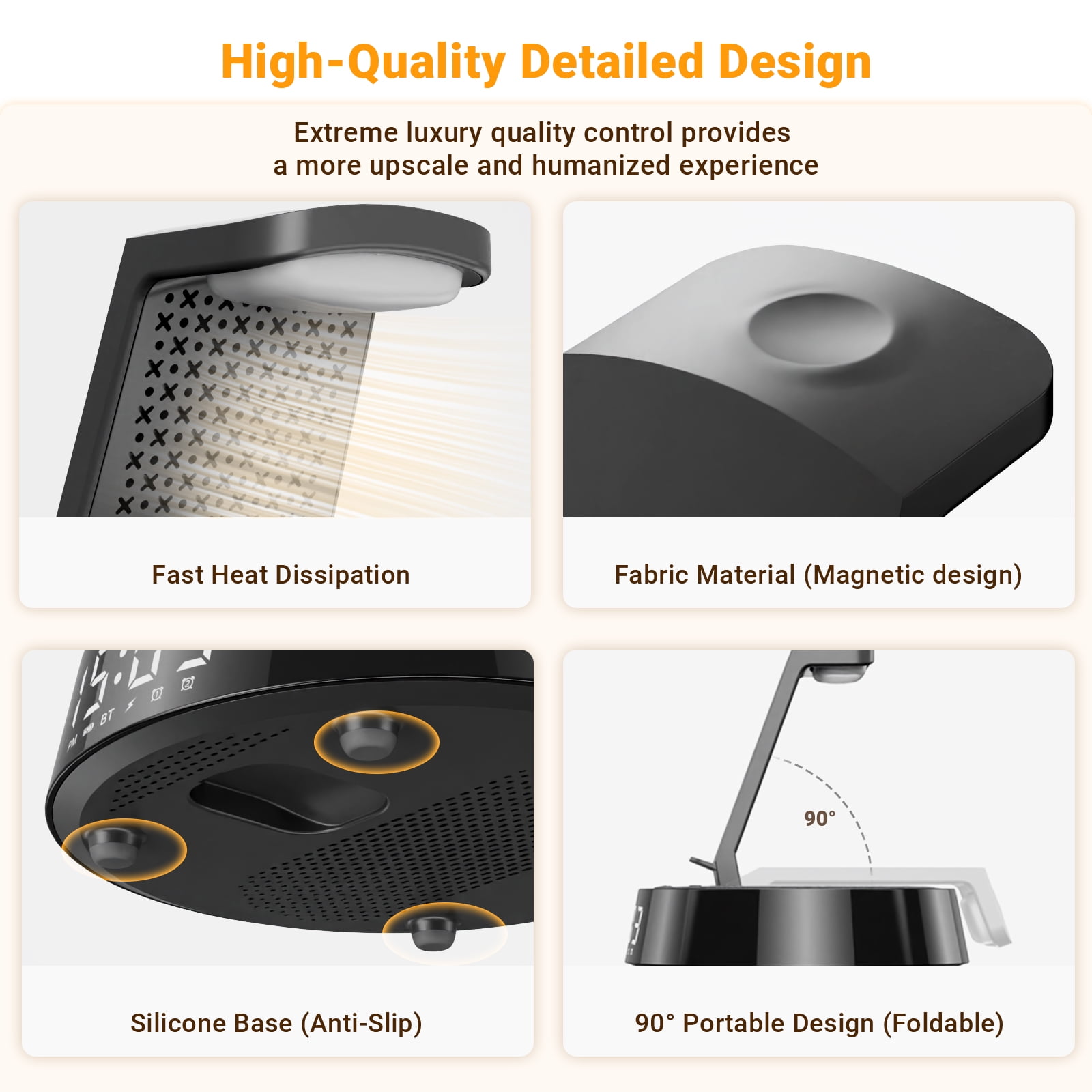 7-in-1 Wireless Charging Station For iPhone, Apple Watch, AirPods & Bluetooth Speaker Alarm Clock Dimmable Night Light Black