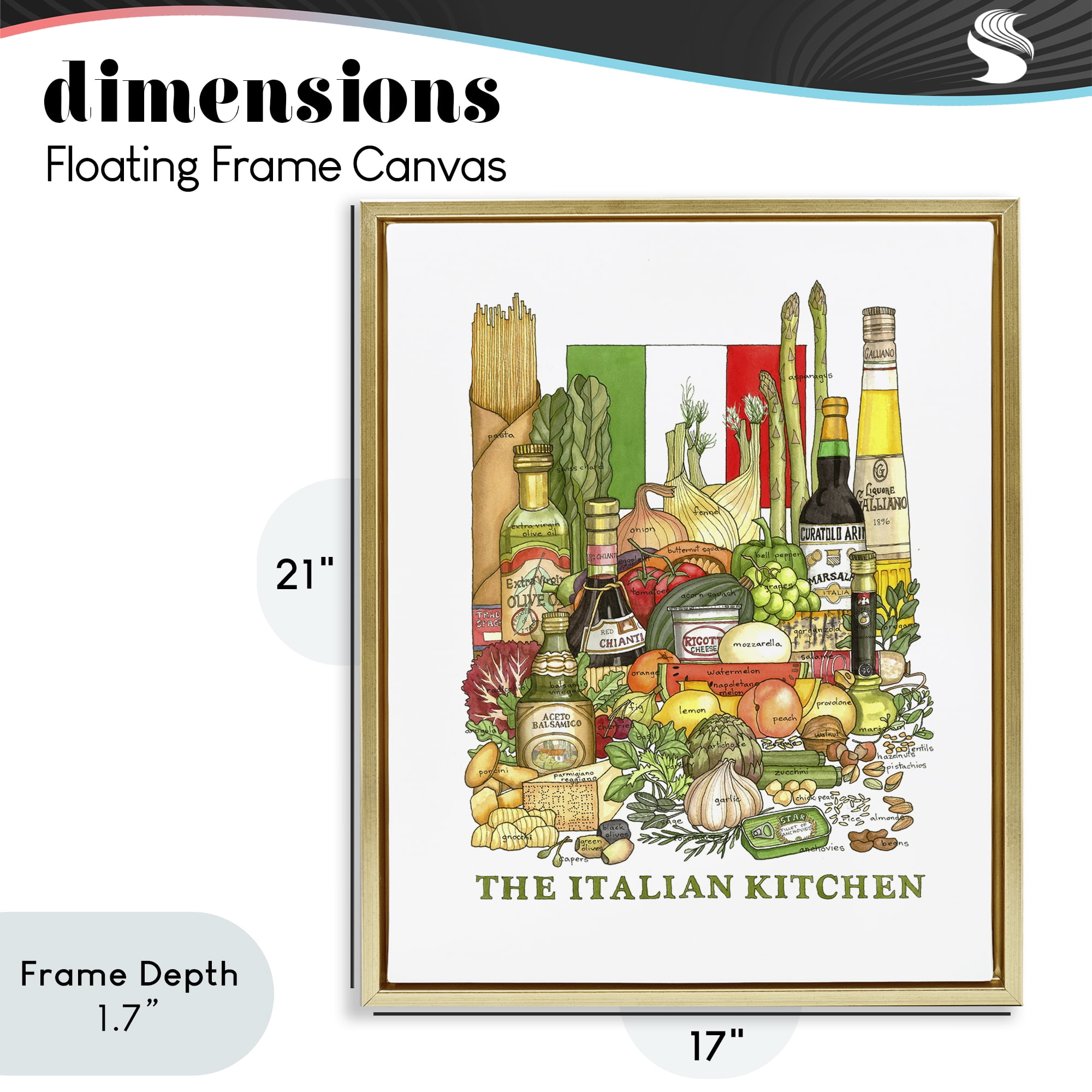 Stupell Industries Italian Kitchen and Food Gold Framed Floater Canvas Wall Art, design by Nancy Overton