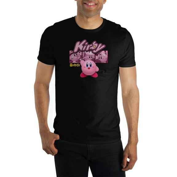 Mens Black Kirby Retro Video Game Short Sleeve Graphic Tee-M