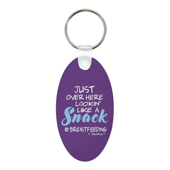 ThisWear Lactation Consultant Gifts Just Over Here Looking Like a Snack Aluminum Oval Keychain