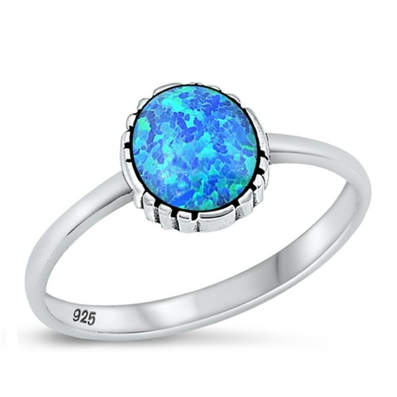 CHOOSE YOUR COLOR Blue Simulated Opal Oval Ring .925 Sterling Silver Band CZ Female Size 9