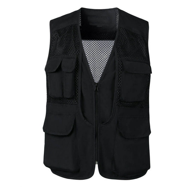 Mens Vests Outerwear Clearance Men s Casual Puffer Vest Outdoor Work Safari Fishing Travel Photo Cargo Vest Jacket Multi Pockets Wyongtao Walmart
